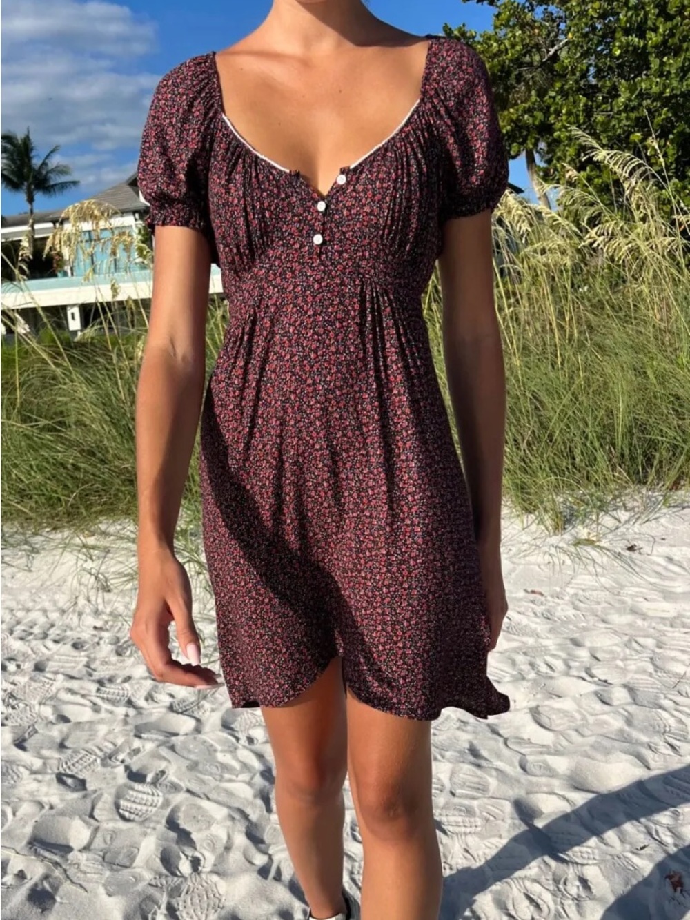 Brandy Melville Ditsy Floral Puff Sleeve Mini Dress Coquette Cottagecore